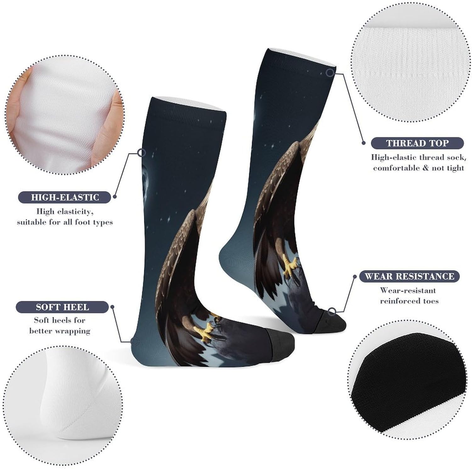Eagle Under The Stars Mid-Calf Socks Women Warm Knee High Socks Cozy Hiking Skiing Soft Boot Mid Calf Stocking Unisex