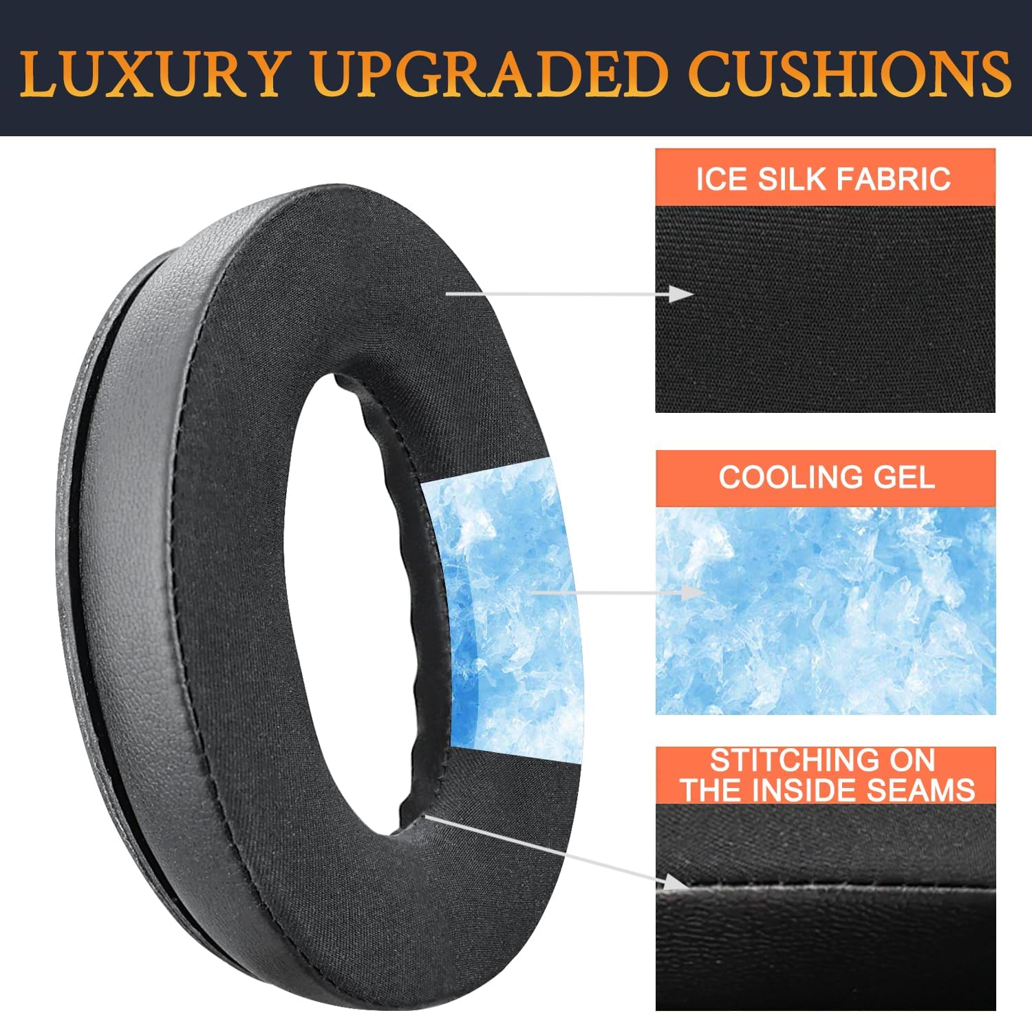 SoloWIT Cooling-Gel Replacement Ear Pads for Bose QuietComfort 35 (QC35) and Quiet Comfort 35 II (QC35 II) Over-Ear Headphones, Earpads Cushions with Ice Silk Fabric - Black - Image 4