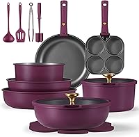 CAROTE 21-Piece Nonstick Pots and Pans Set with Detachable Handles - Gold & Purple, Induction Ready, Space-Saving RV Cookware