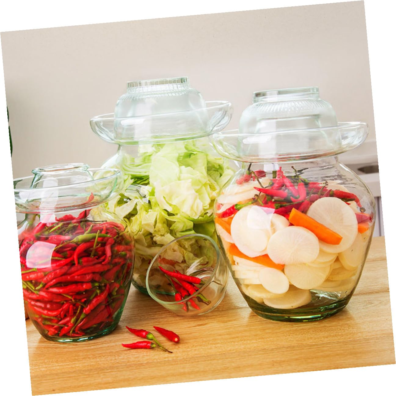 Tarro de Vidrio para Encurtidos de 10 Litros Tapa Hermética, Recipiente Transparente para Fermentación de Kimchi y Conservación de Alimentos en Cocina
