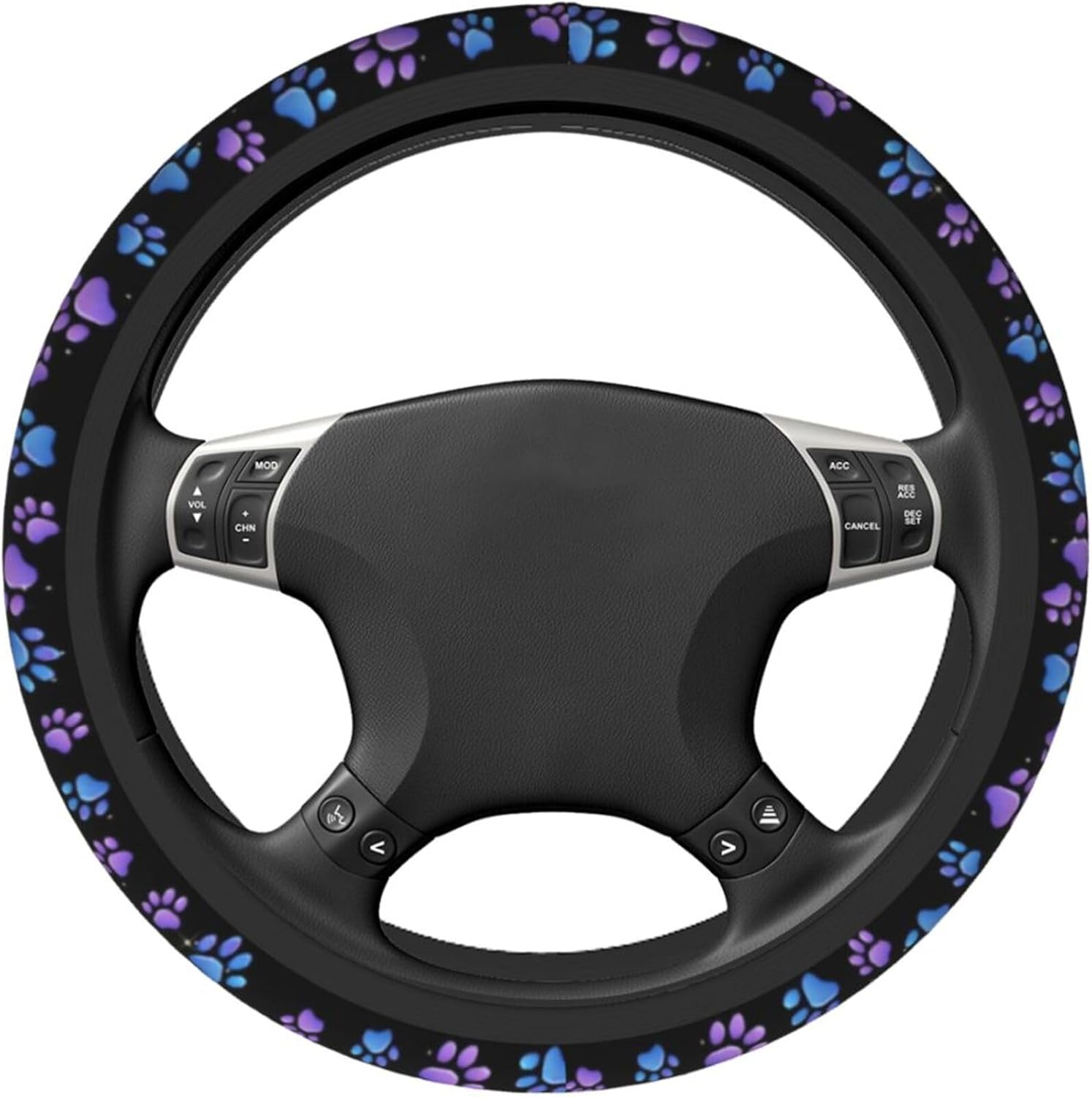 Paw Prints Steering Wheel Cover - Purple Dog Paws Steering Wheel Cover Women Men Car Cup Holder Pad 2 Pack Decor Anti-Slip Auto Neoprene Universal 15 Inch Steering Wheel