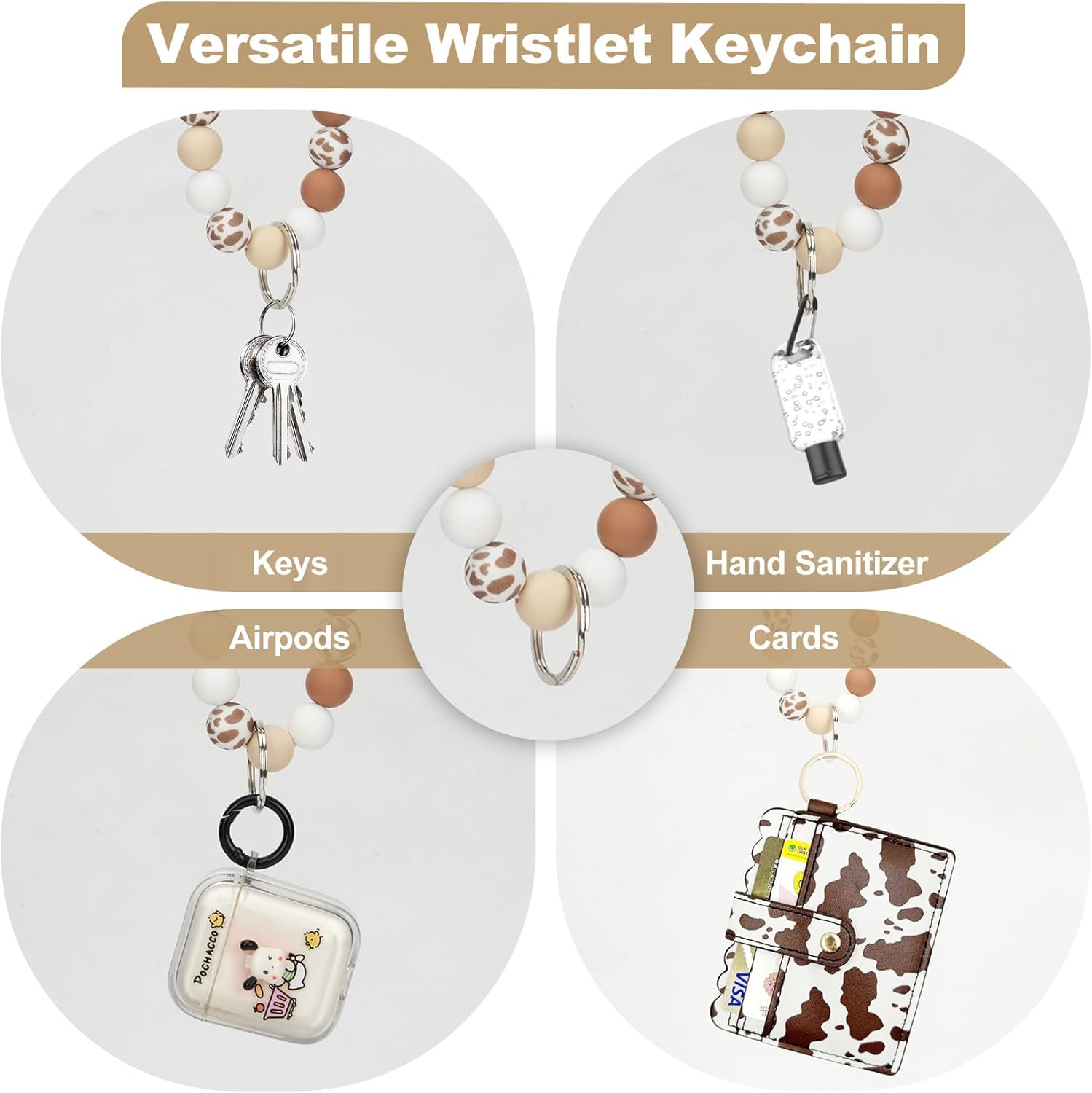 Highland Cow Wristlet Bracelet Keychain with Wallet Card Holder - Silicone Beaded Keyring Purse for Women Girls - Image 4