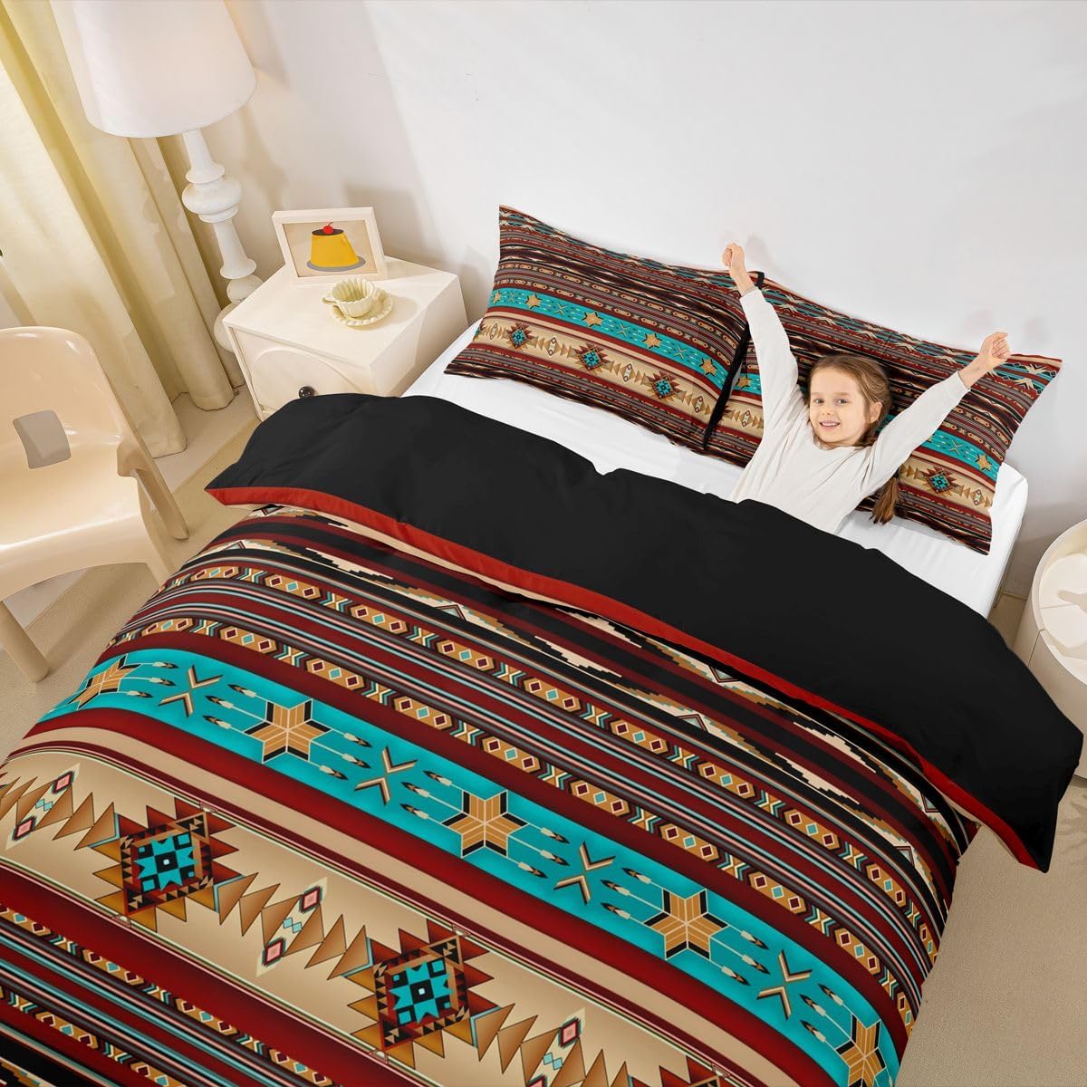 Aztec Comforter Cover Ethnic Tribal Arrow Duvet Cover,Vintage Southwestern Native Bohemian Bedding Set Twin,Western Star Bed Set Exotic Geometric Diamond Stripes Room Decor,Burnt Sienna Brown