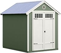Handy Home 6x8 Garden Wood Storage Shed Kit with Galvanized Metal Roof - DIY Pre-Cut Panels, Anti-Sag Doors