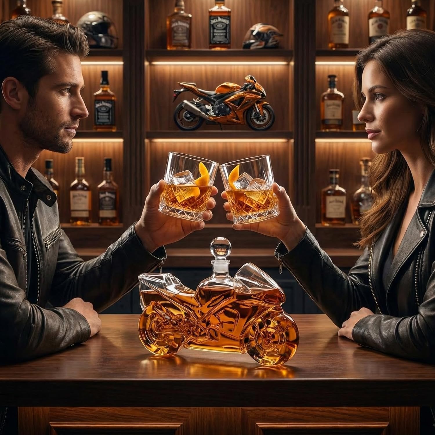 Motorcycle Decanter for Whiskey and Wine, 25oz, Dispenser for Scotch, Bourbon, Biker Themed Gifts for Men, Dad, Birthday