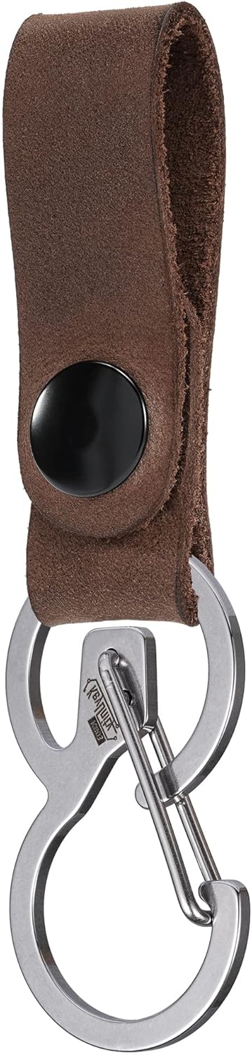 KeyUnity KS03 Leather Belt Key Organizer, Quick Release Carabiner Keychain Clip with Button Attach Leather, B Shape Key Holder EDC Tool 420 Stainless Steel, Perfect for Outdoor & Home Use : Sports & Outdoors