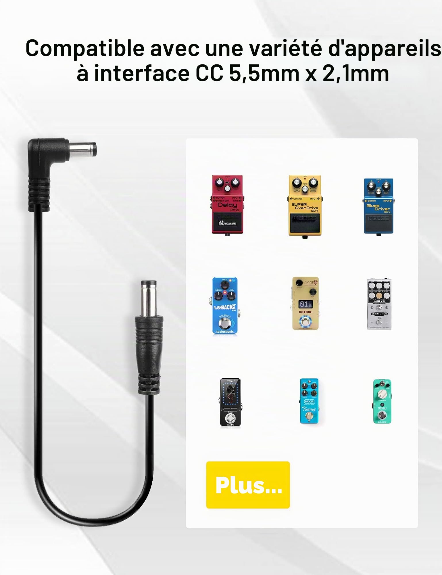 Mr.Power Lot de 8 câbles CC pour pédale d'effet de guitare - 5,5 x 2,1 mm - Mâle vers mâle - Connecteur 24 AWG - Adaptateur de fil (40,6 cm)