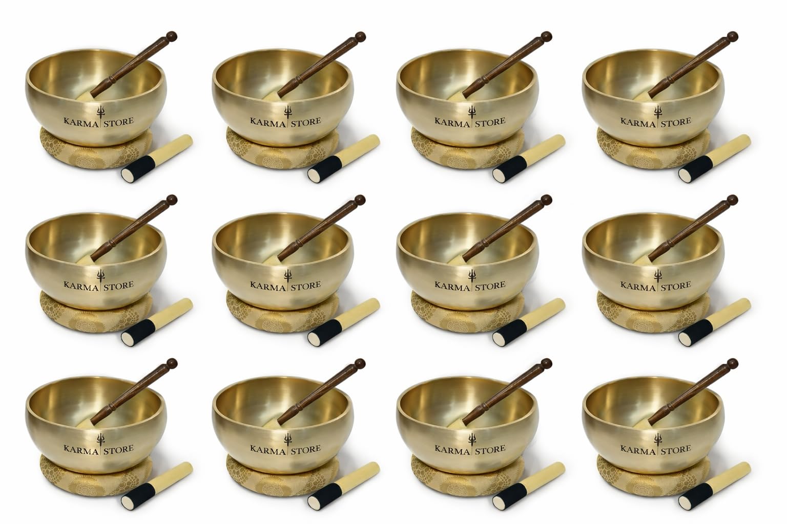 Paquete de 12 cuencos tibetanos grandes de 12 pulgadas con cojín, mazo de madera y baquetas | Meditación, yoga, baño de sonido, atención plena y relajación