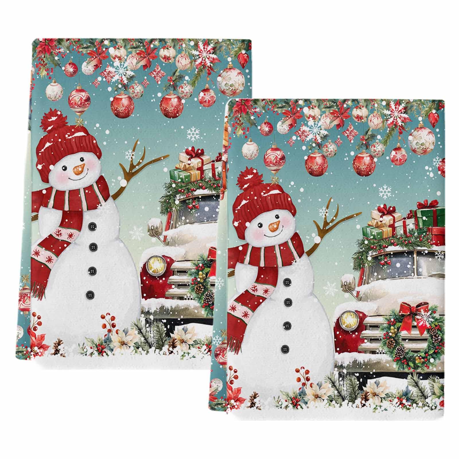 Artwork Store Turquoise Gradient Xmas Floral Balls Red Truck Snowman Kitchen Towels 2 Pack Absorbent Cotton Dishtowels Bar & Tea Towels Set,18x28 Inches Ultra Soft Hand Towels Quick Drying Dishcloth