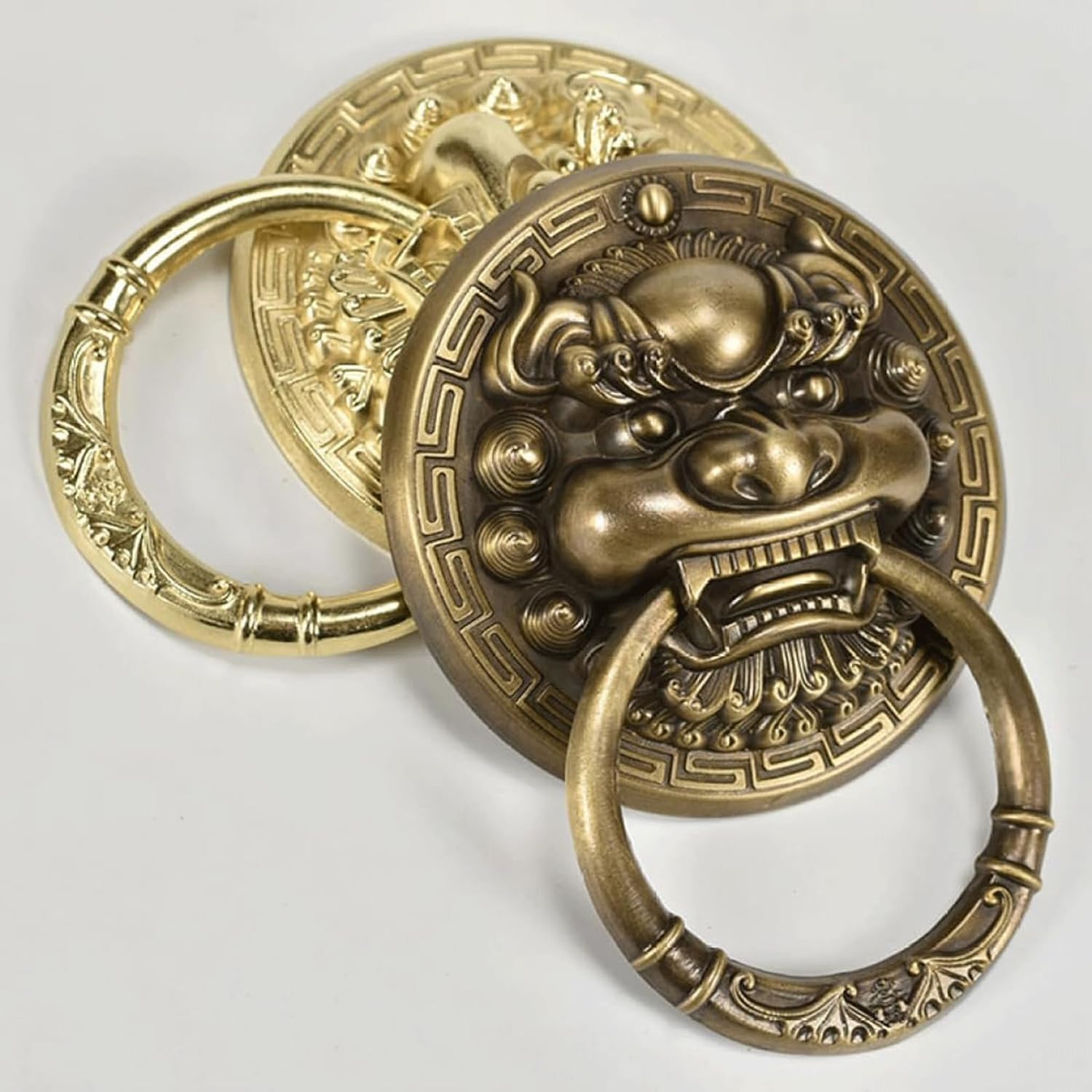 TIST Iron Door Knocker Front Door Door Knock Antique Copper Animal Head Door Handle Classical Heavy Duty Door Ring Knocker Surface-Mounted Installation(B,Dia 16cm)