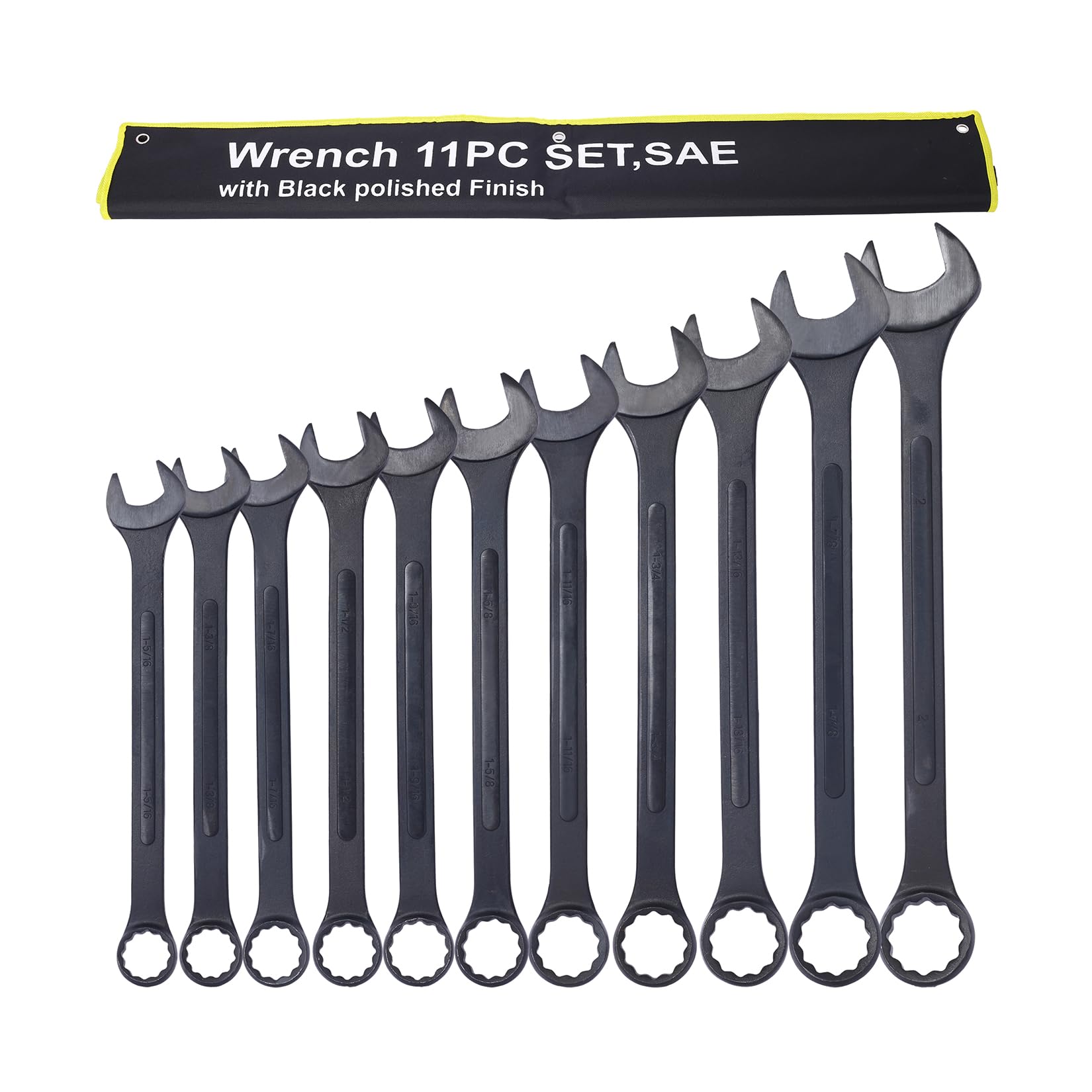 Zestaw kluczy Jumbo, SAE, 1-5/16'' do 5'', duży zestaw kluczy płasko-oczkowych, wykończenie z czarnym tlenkiem z woreczkiem (11PC-SAE)