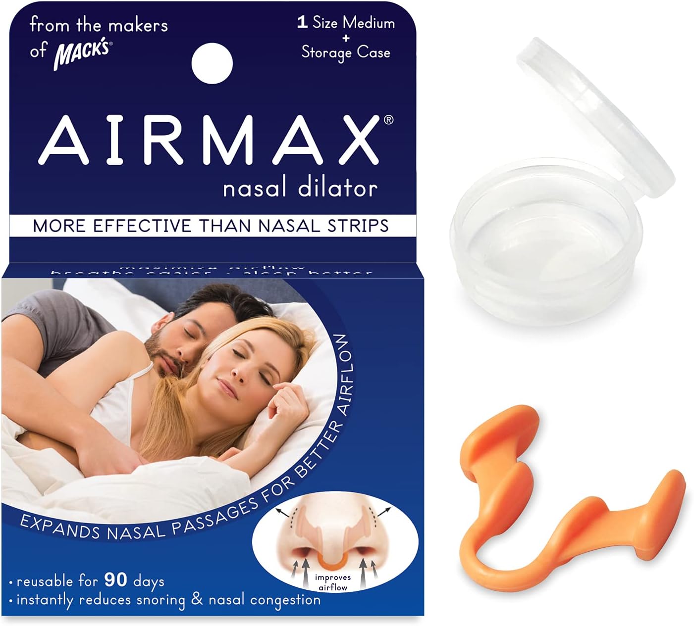 AIRMAX Nasal Dilator for Better Sleep - Natural, Comfortable, Anti Snoring Device, Snoring Solution for Maximum Airflow and Easier Breathing (Medium - Orange)