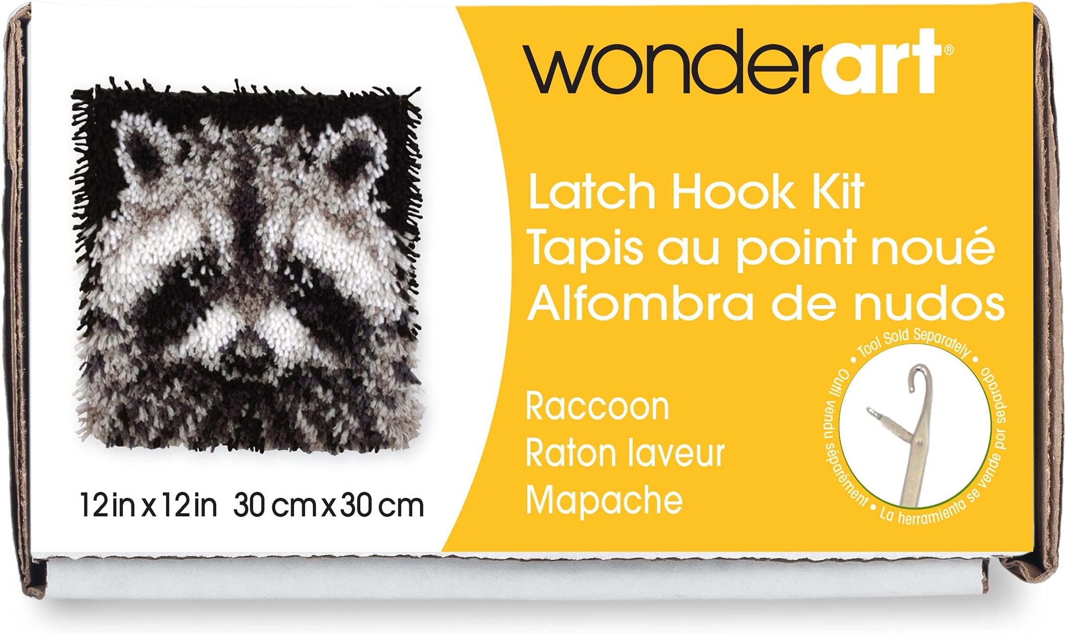 Spinrite Polyester Blend Wonderart Latch Hook Kit 12-inch x 12-inch, Raccoon