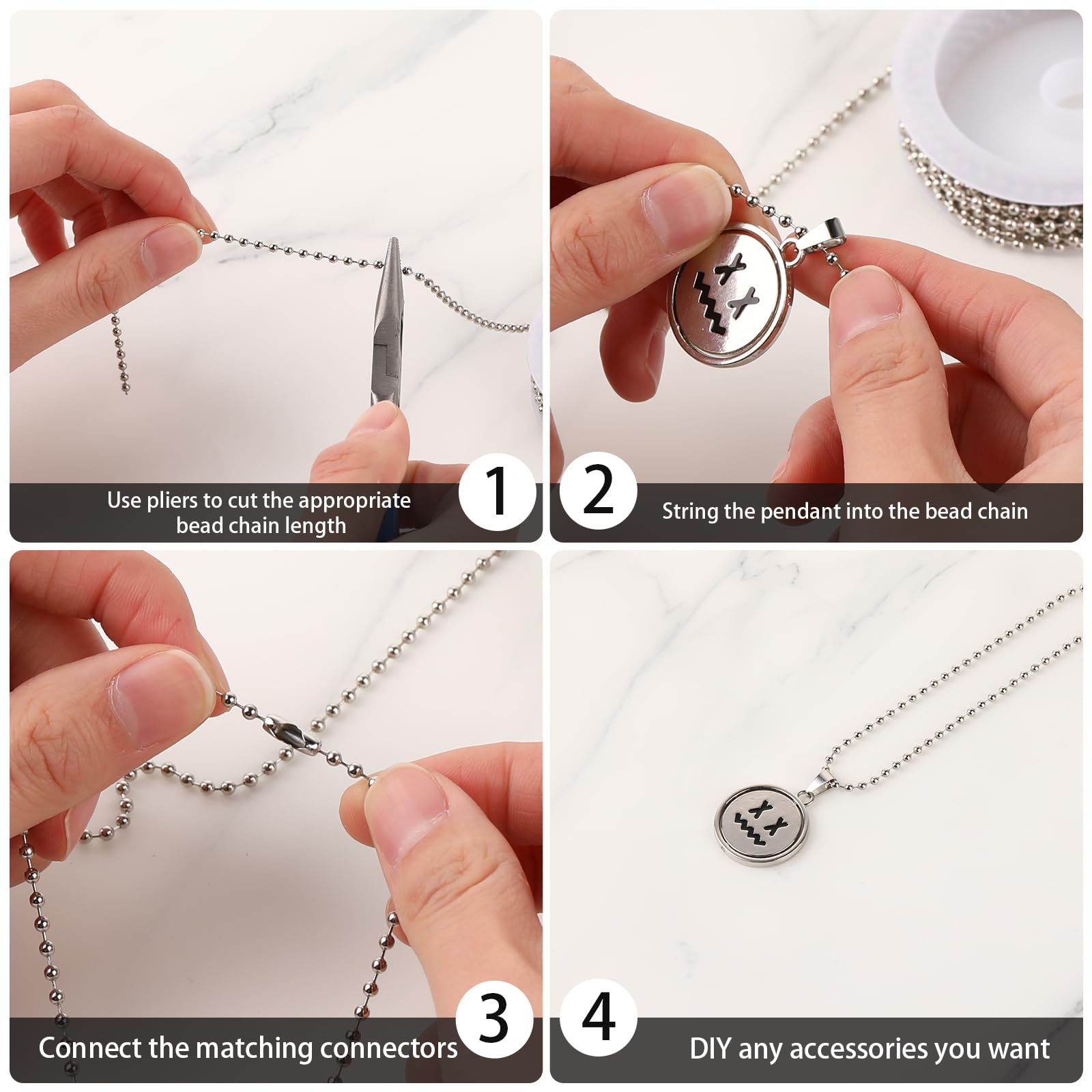 Chaîne à Billes Acier Inoxydable 5 M - Diamètre 2 Mm - Avec 20 Connecteurs Pour Bijoux DIY