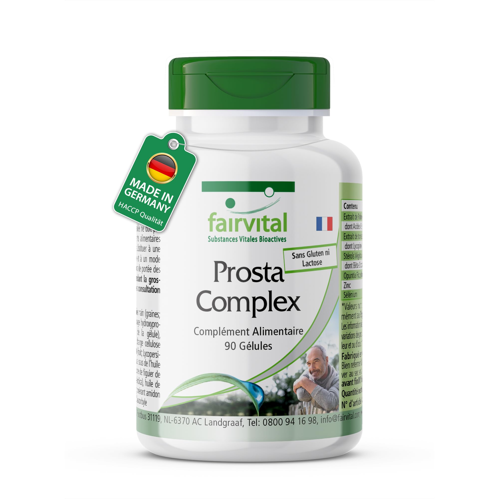 fairvital Complexe Prosta, VÉGÉTALIEN, HAUTEMENT DOSÉ, 90 gélules, avec sélénium, zinc, palmier nain, lycopène, bêta-sitostérol et opuntia