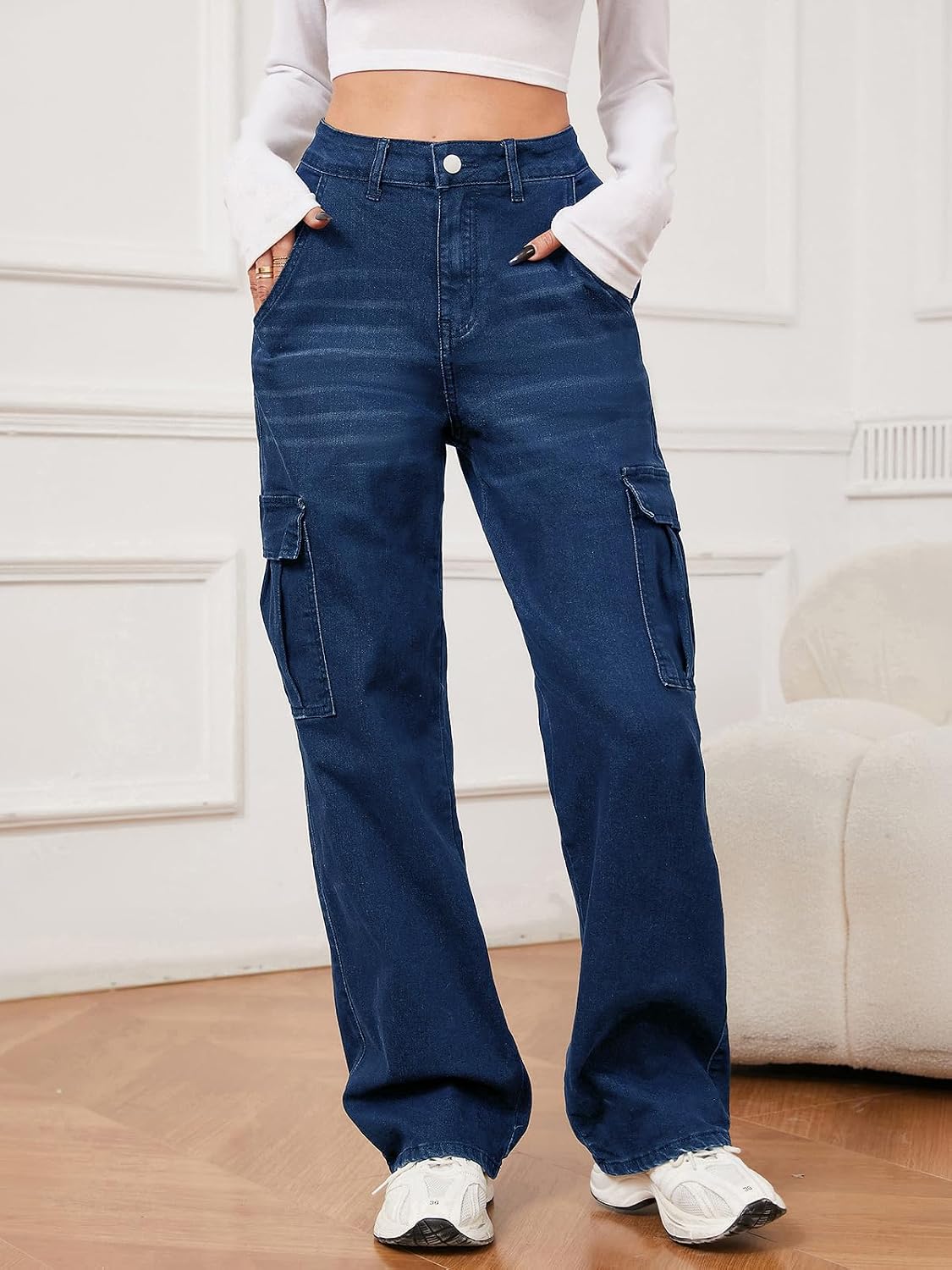 LONGYIDA High Waisted Wide Leg Baggy Cargo Jeans for Women image 2