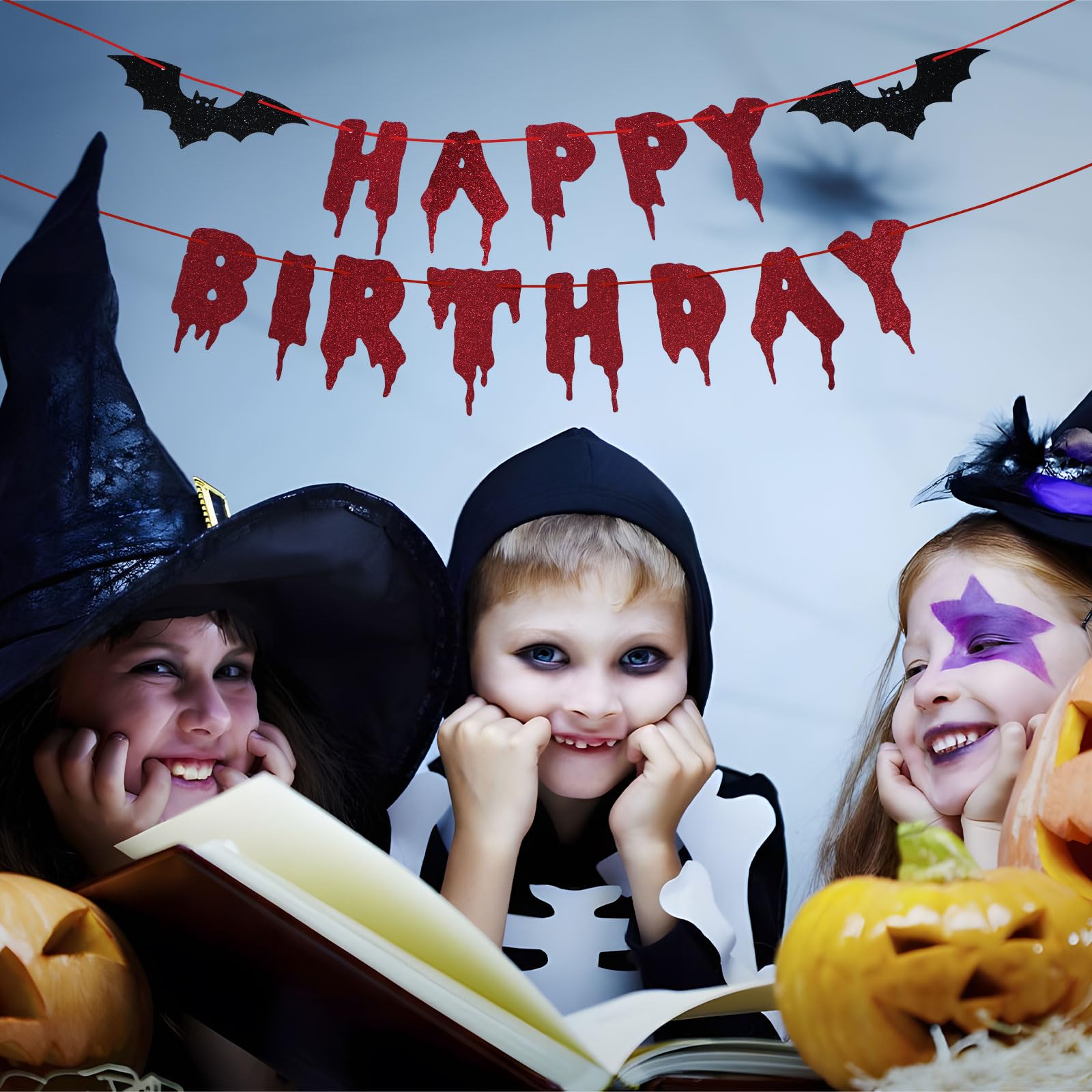 Halloween-Deko: Rote Glitzer-Girlande “It’s Frickin Bats I Love” – Papier-Banner Mit Blutigen Fledermäusen, Ca. 1,8 M