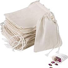 Pack of 100 6.5 x 8.5 cm Cotton Bags Small, Cotton Muslin Bags with Drawstring Bags Small Fabric Bag, Reusable Mesh Bags for Jewellery Gift Fruit Tea Coffee Spices