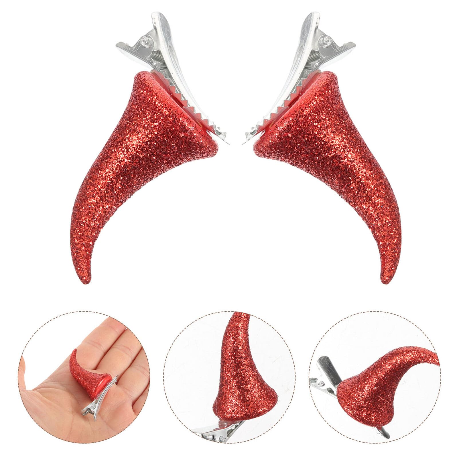 Healvian Glitter Devil Horn Hair Clips Halloween Hairpin Costume Accessory for Kids and Adults Party Cosplay - Image 2