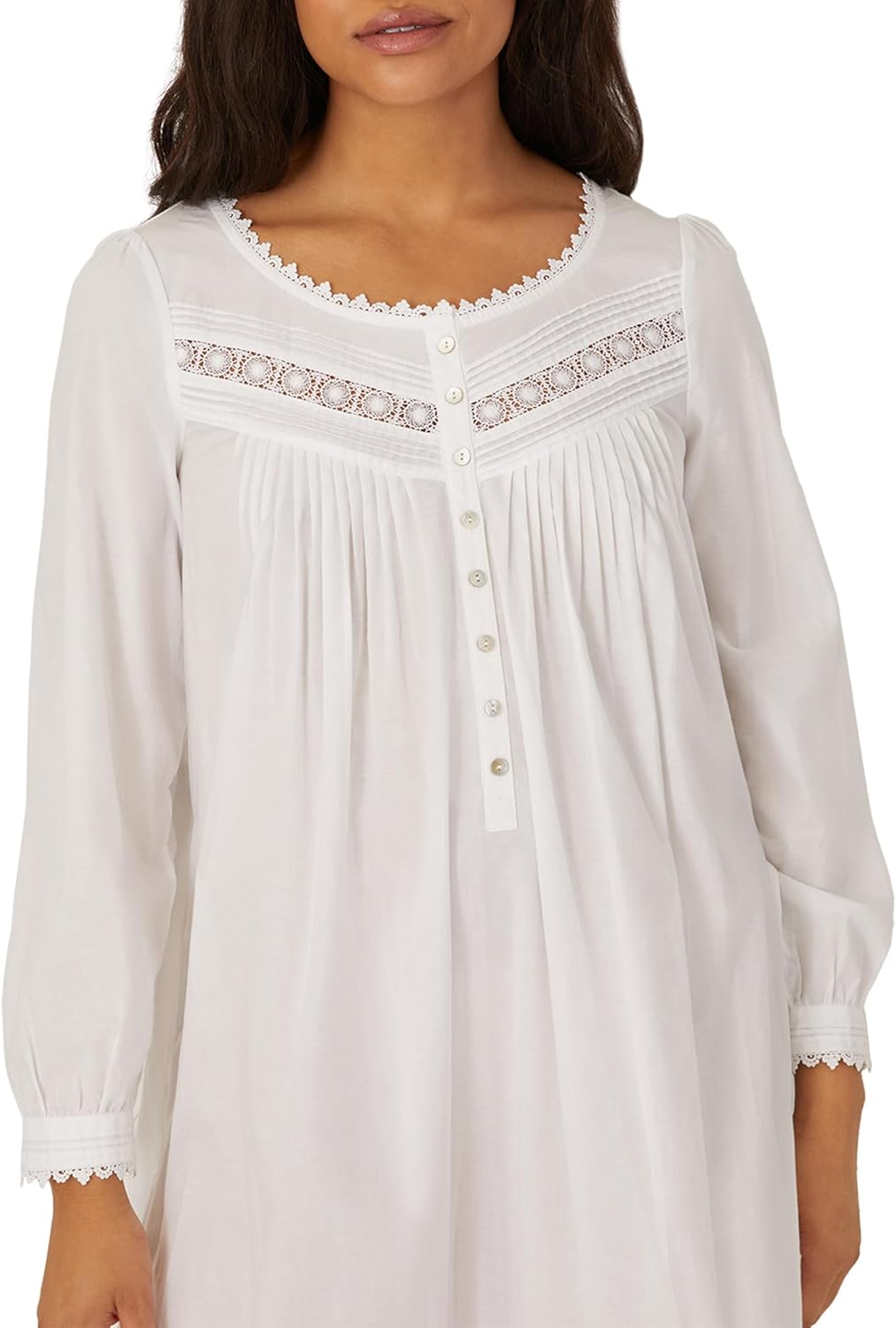 Eileen West Queen Anne’s Lace Womens Sleepwear & Loungewear - Heirloom Dream Collection - 100% Cotton Longsleeve Nightgown - Image 4