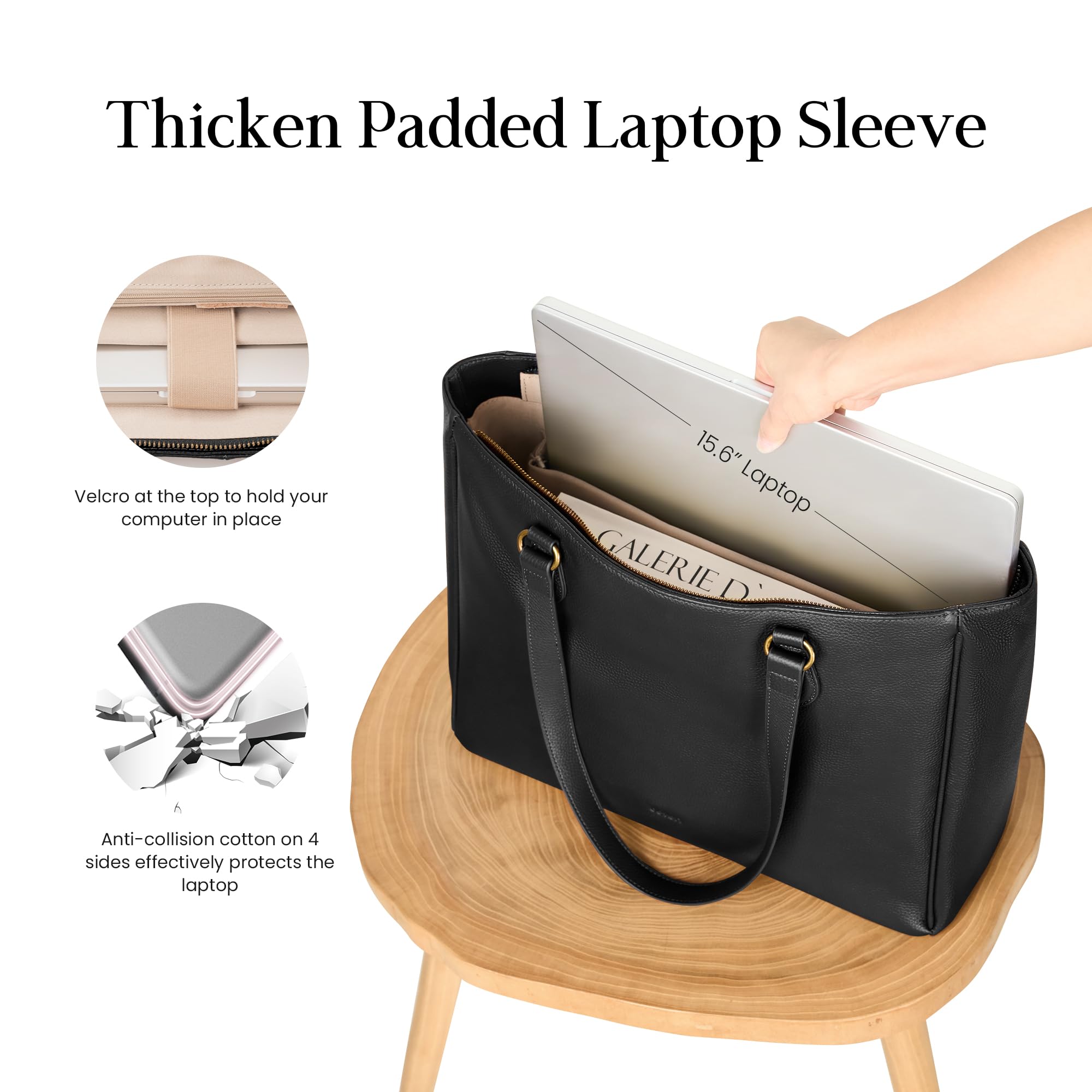 befen Tragetasche aus echtem Leder für Damen, Arbeit, Laptop-Geldbörse, Schultertasche, Handtasche mit 39,6 cm (15,6 Zoll) Fach