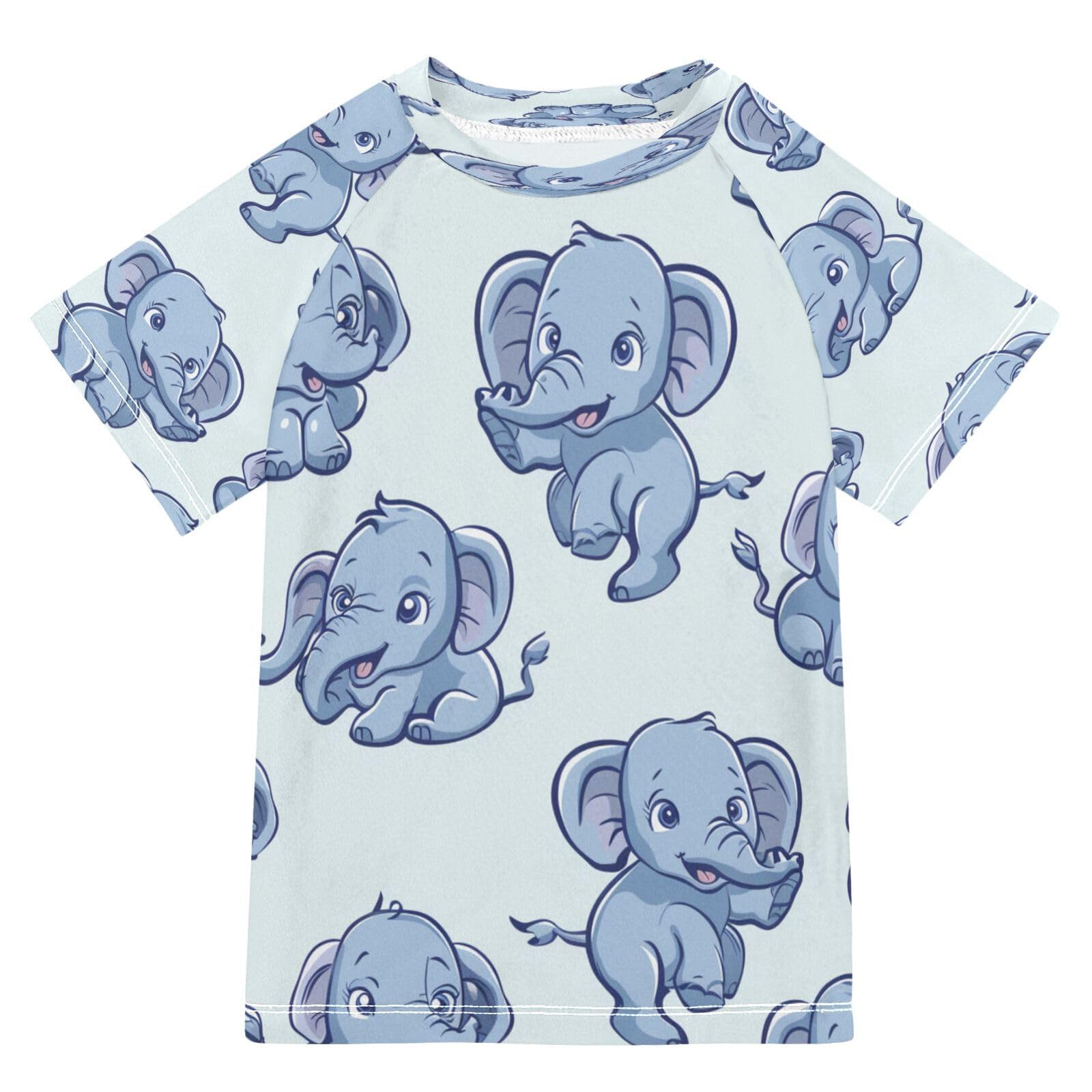 MNSRUU Toddler Boy Rash Guard Short Sleeve Swim Shirt Elephant Print Rashguard 9-10T Beach Shirts Quick Dry,35