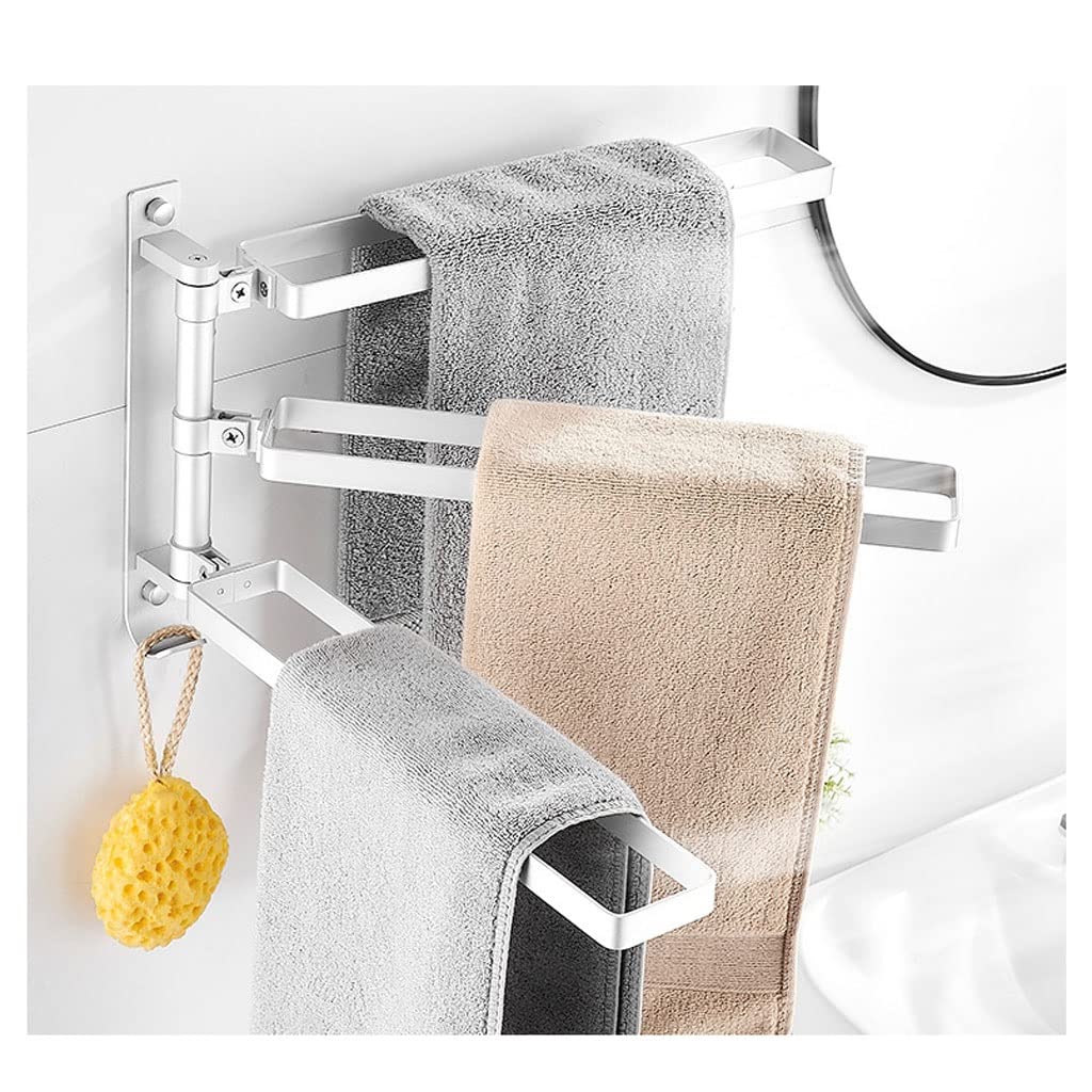 DKRAHRJJ Wall Mount Towel Holder, Bathroom Towel Rail Towel Rack Rotating Towel Bar Towel Hanger/Sier/3 Bars