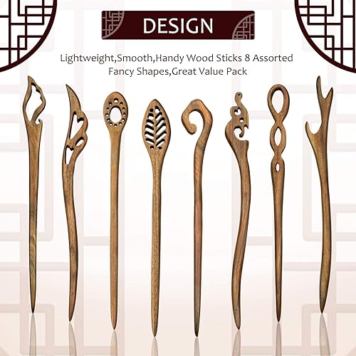 Miniatura 6 de 8 palillos de madera para el cabello, palillos japoneses para mujeres, para hacer moños, palillos chinos para mujeres, cabello largo, hechos a mano,