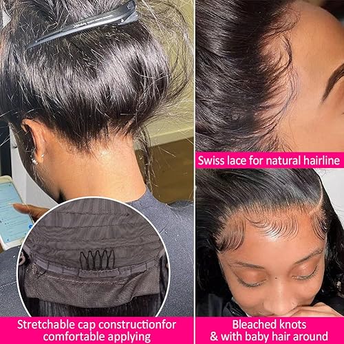 Miniatura 4 de Subella - Pelucas con el pelo humano 9A y pelo de bebé 150  densidad brasileño recto cabello humano pelucas para las mujeres color natural