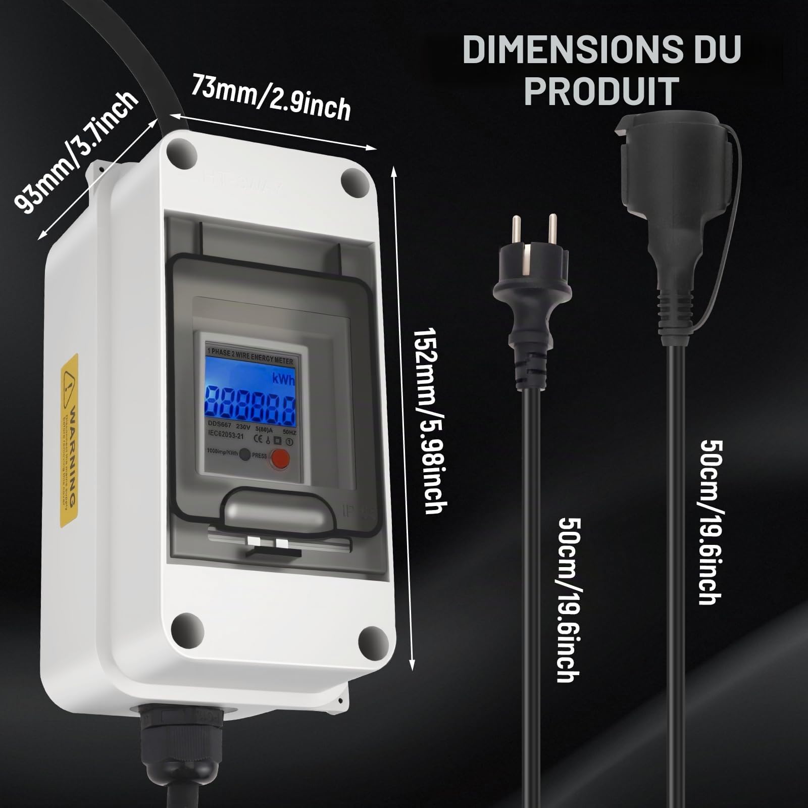 Compteur Électrique Numérique Mobile Pour 16A 230V,Avec Réinitialisation