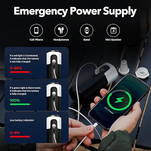 Miniatura 7 de Bomba de aire eléctrica 17 KPa Bomba de aire sin escobillas Bomba de colchón de aire de 17 kPa con luz LED, inflado rápido o deflación para barco de