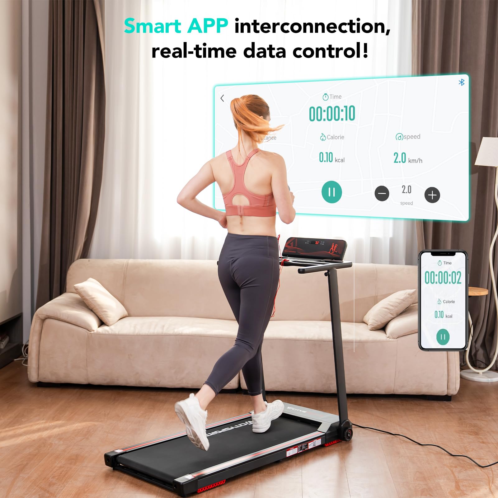 CITYSPORTS Cinta de Correr Plegable,Cinta de Andar eléctrica,con Pantalla LED,App y Soporte para Tableta 360°,Walking Pad Compacta para casa y Oficina