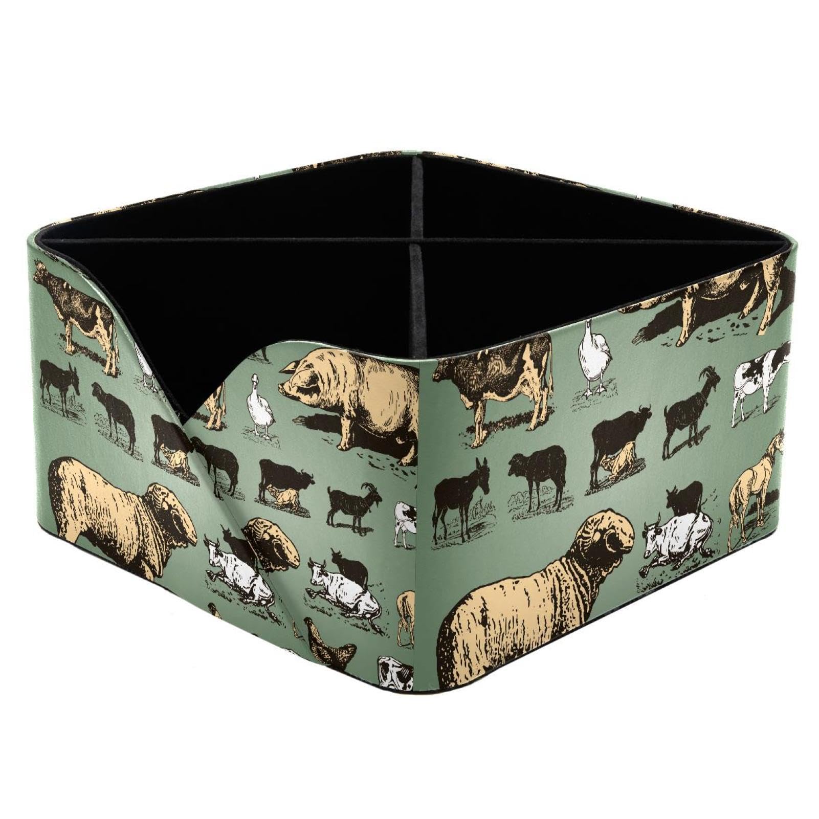 KengjuTesu Poultry Animals Pig Cow Desktop Organizer Pen Holder, Rectangular Pencil Cup for Office, Study and Makeup Stations