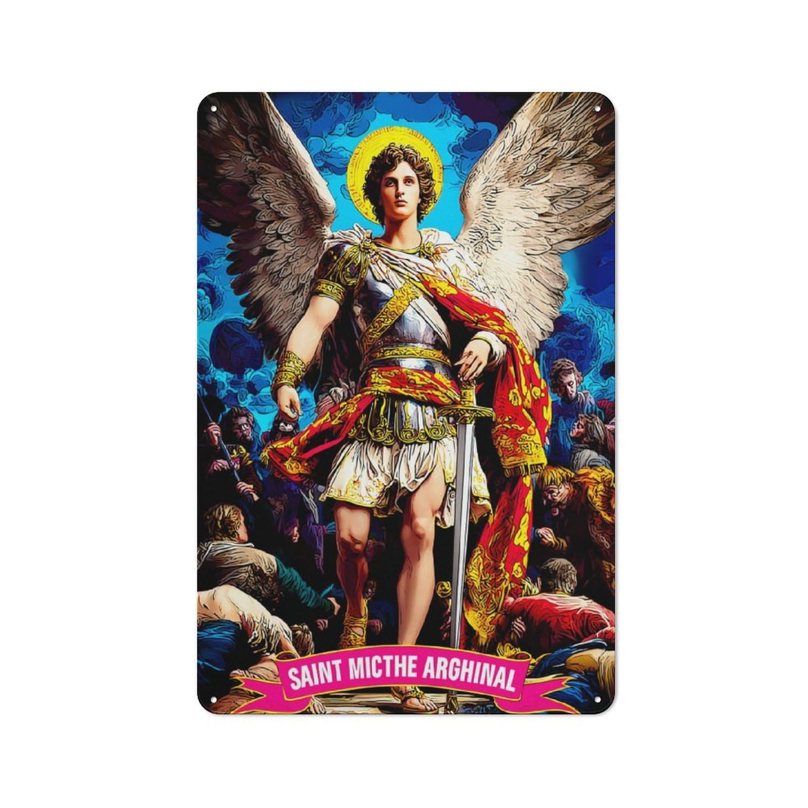 Junmoney Saint Michael Archangel Of Courage -1 Tin Wall Plaque 30X20cm With For Café Or Restaurant, Suited To Restaurant Decor Fans