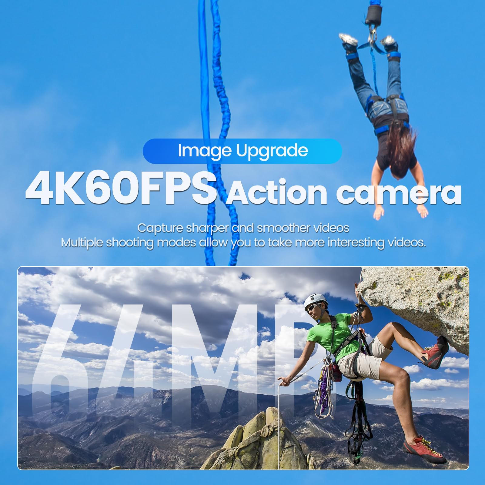 Camlance Action Cam Wasserdicht 4K60FPS Mit 128GB Karte,131FT Unterwasserkamera 8X Zoom,WiFi Helmkamera 48MP, Stabilisierte Actionkameras Mit Fernbedienung,2 * 1350 Batterien