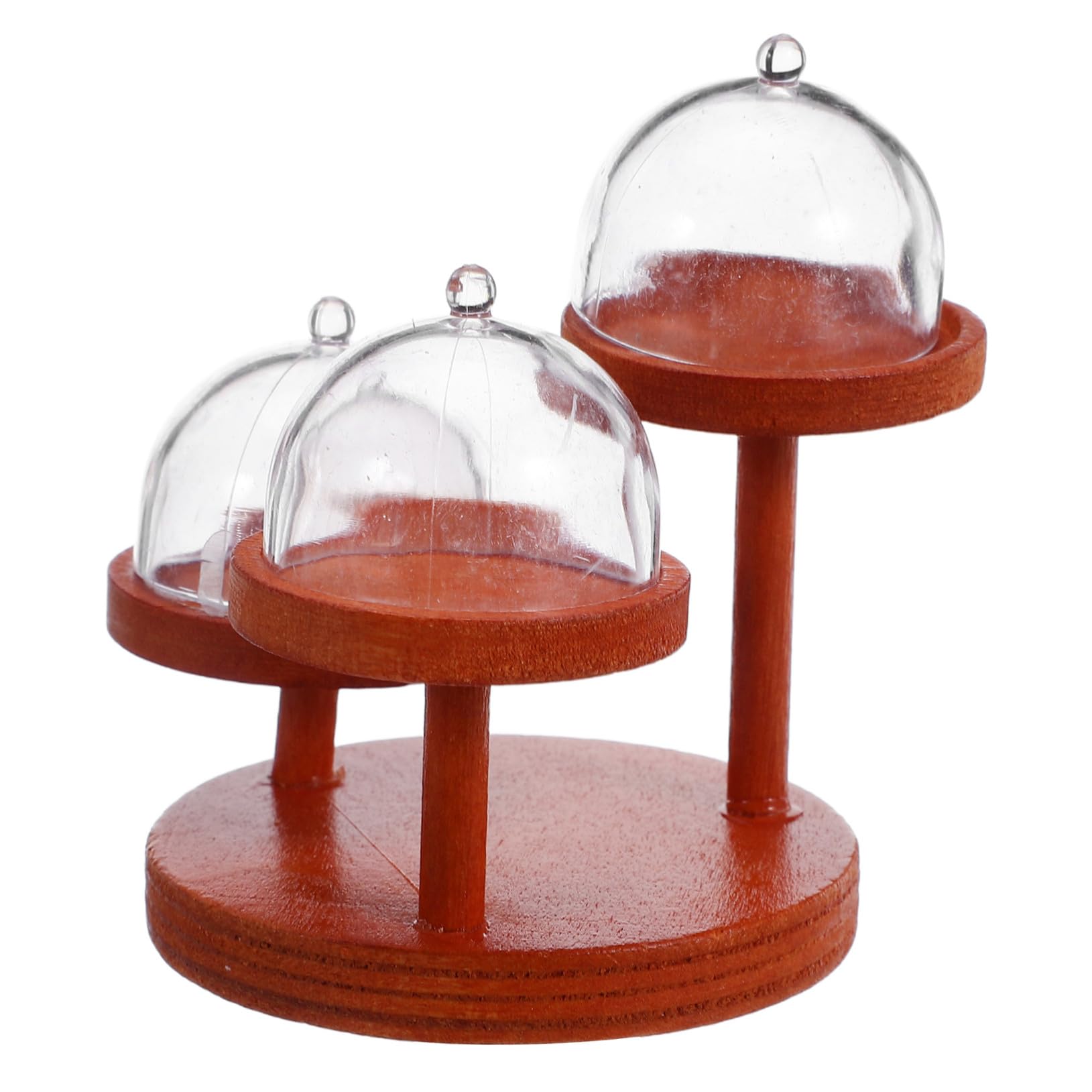 Kisangel 2 Impostati Miniature Stand da Dolci in Legno per Casa delle Bambole Vassoio Piani con Copertura in Plastica Espositore Multistrato