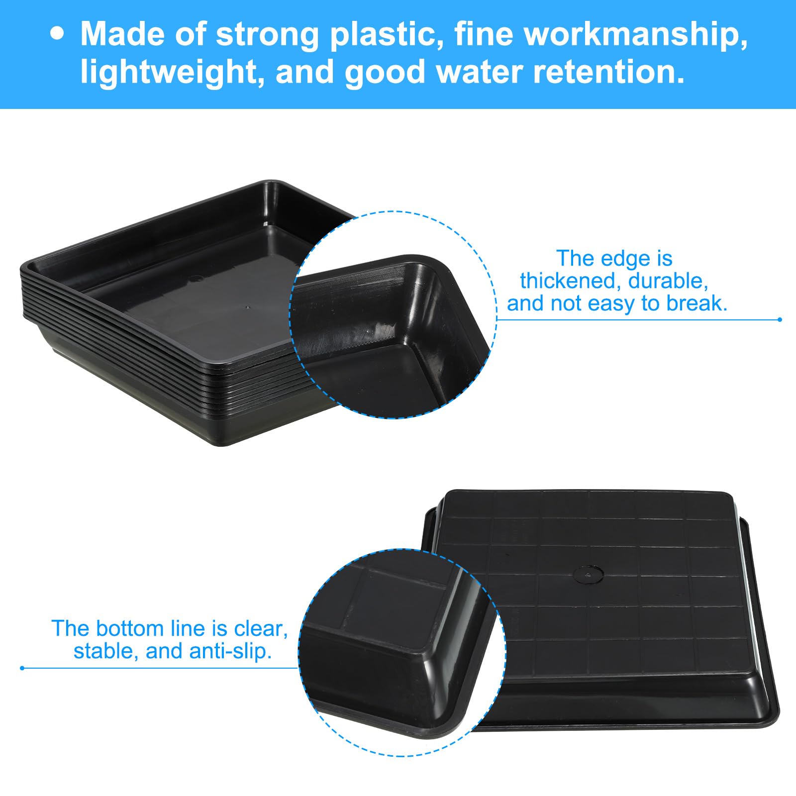 PATIKIL Confezione da 10 sottovasi quadrati in plastica da 22,9 cm, per interni, esterni, balcone, giardino in vaso, colore nero