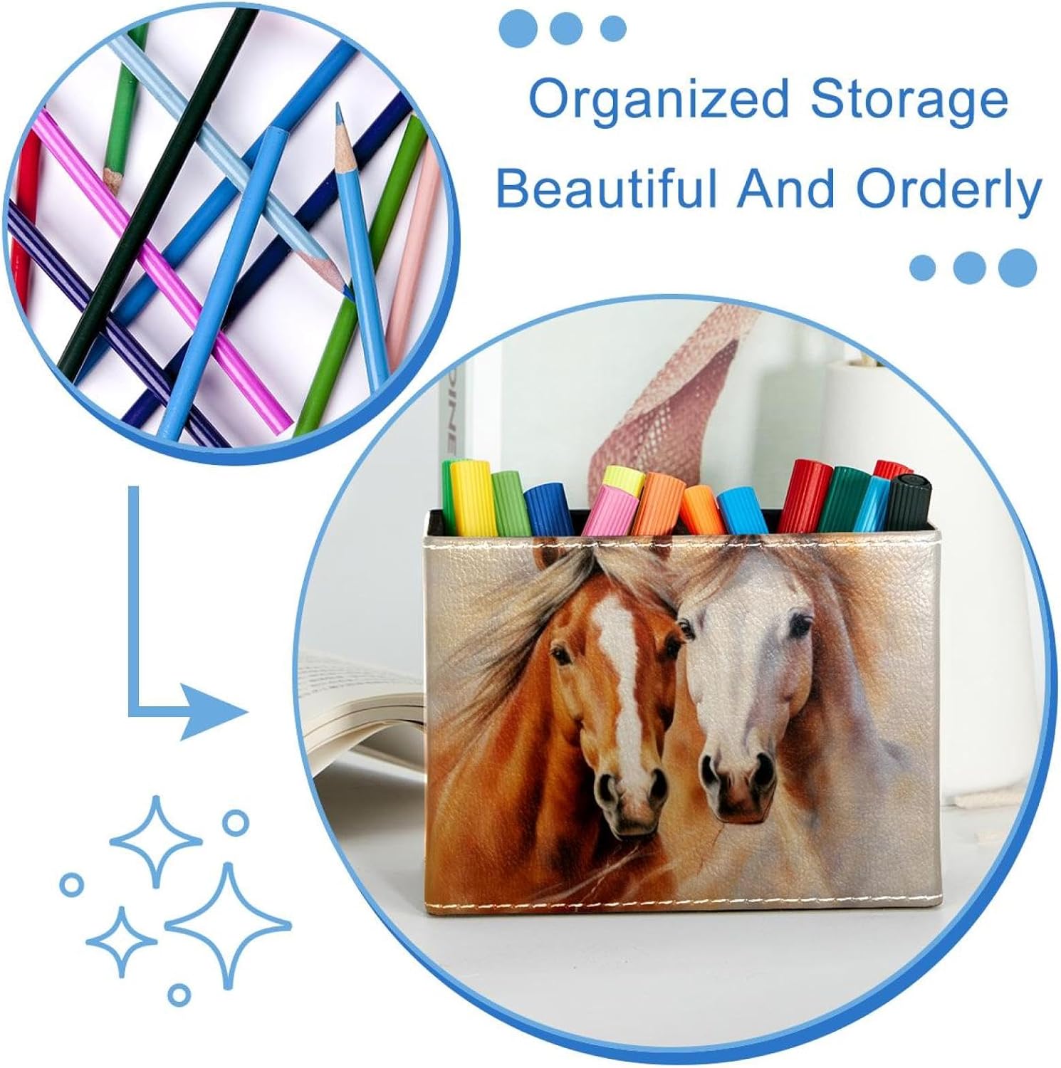 Horse Pencil Holder with 2 Compartments for Office Home image 3