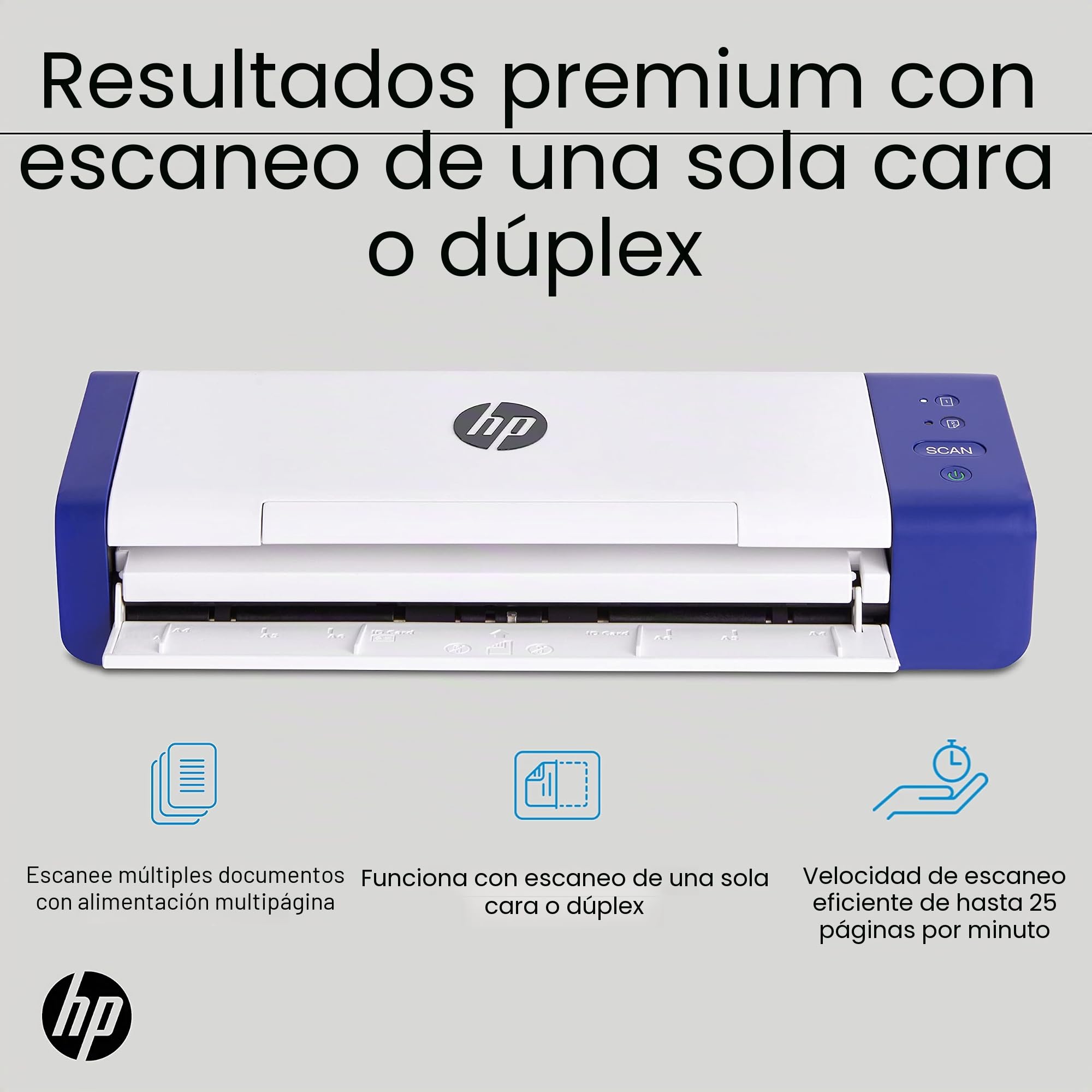 HP Escáner de Documentos y Fotos portátil dúplex de Escritorio Compacto con Bandeja de alimentación automática para escaneo Digital portátil de 2 Caras