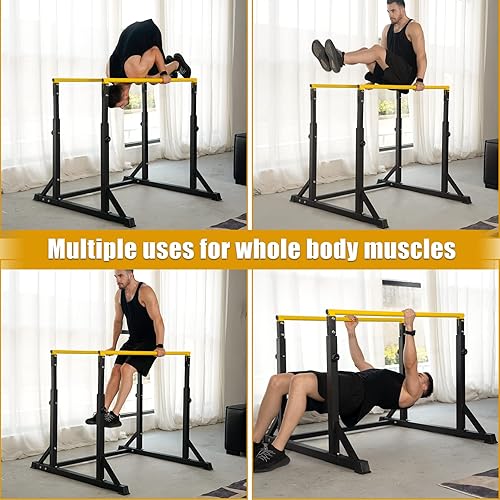 Miniatura 6 de Bongkim Barra de inmersión, estación de inmersión resistente con 7 niveles de altura, barras paralelas ajustables de 800 libras para tríceps,