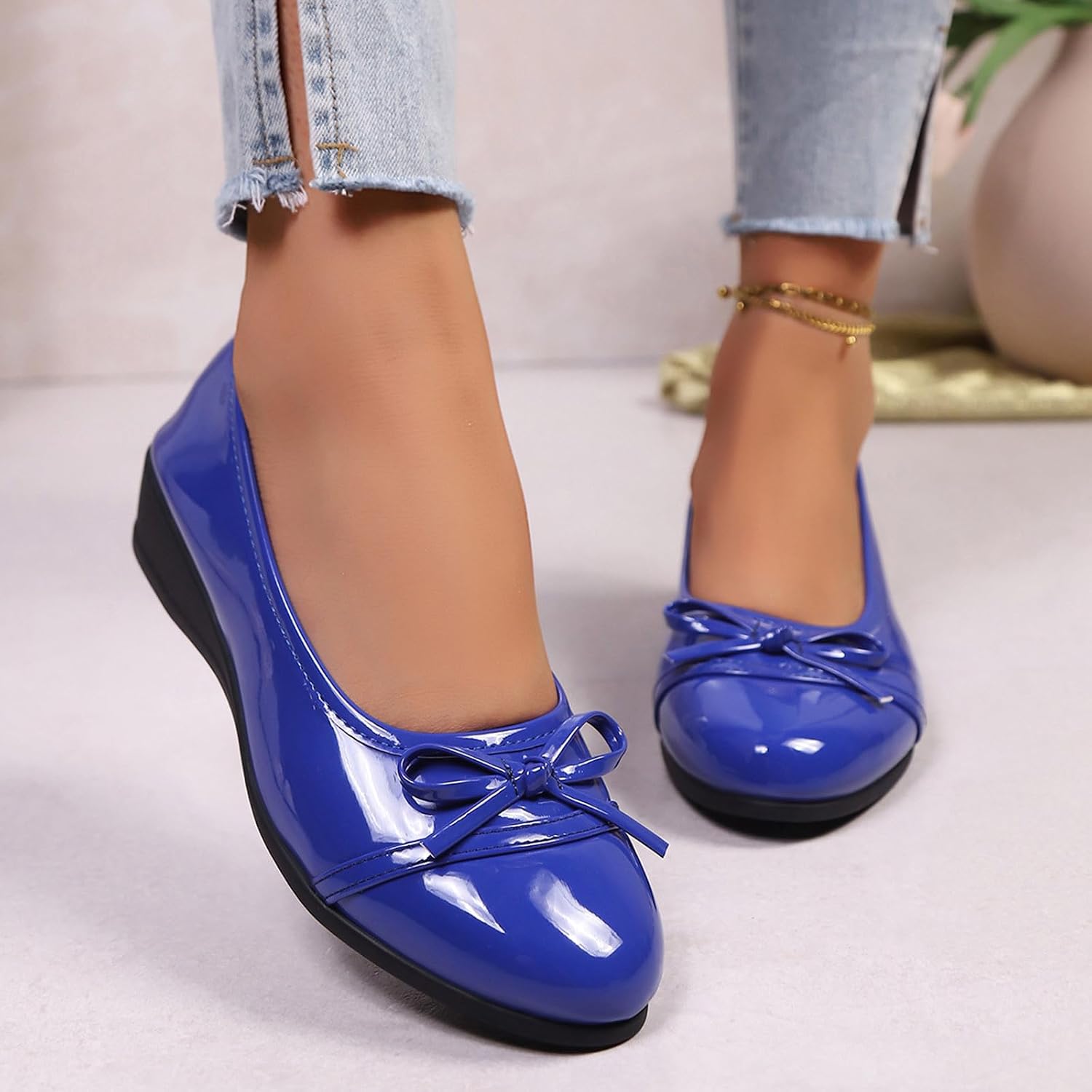 Women Dress Flat Shoes Slip on Office Work Loafers with Front Bowknot, Ladies Business Casual Ballet Flats Comfortable Shoe