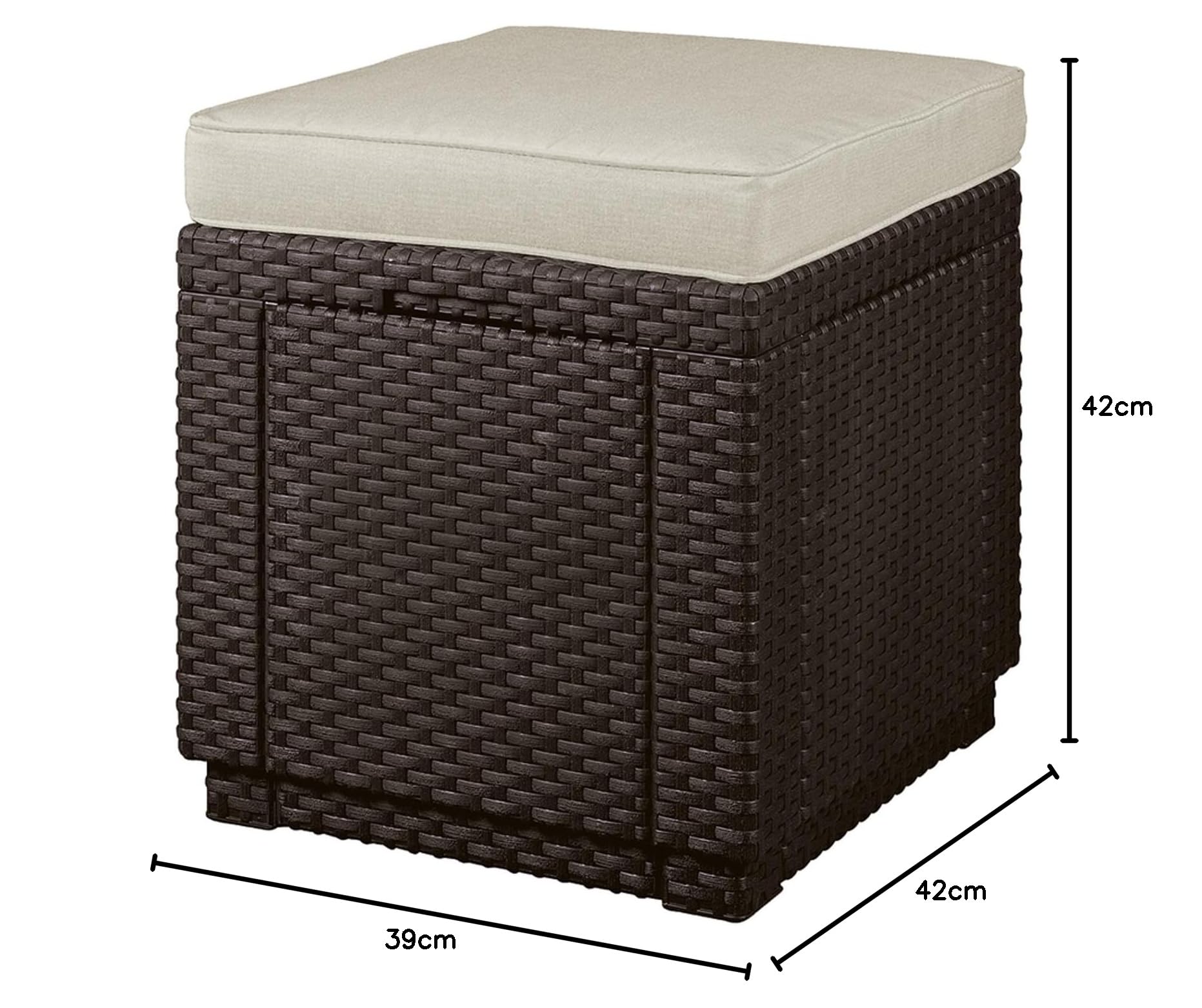 Keter Siège avec Coussin Fonction de Rangement Brun Cube avec Coussin
