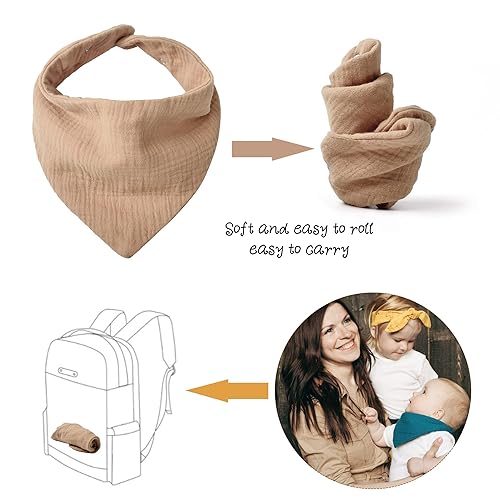 Miniatura 7 de Konssy Paquete de 10 baberos de muselina para bebé, bandana, baberos, 100% algodón, unisex, para niños y niñas, juego de 10 colores sólidos para