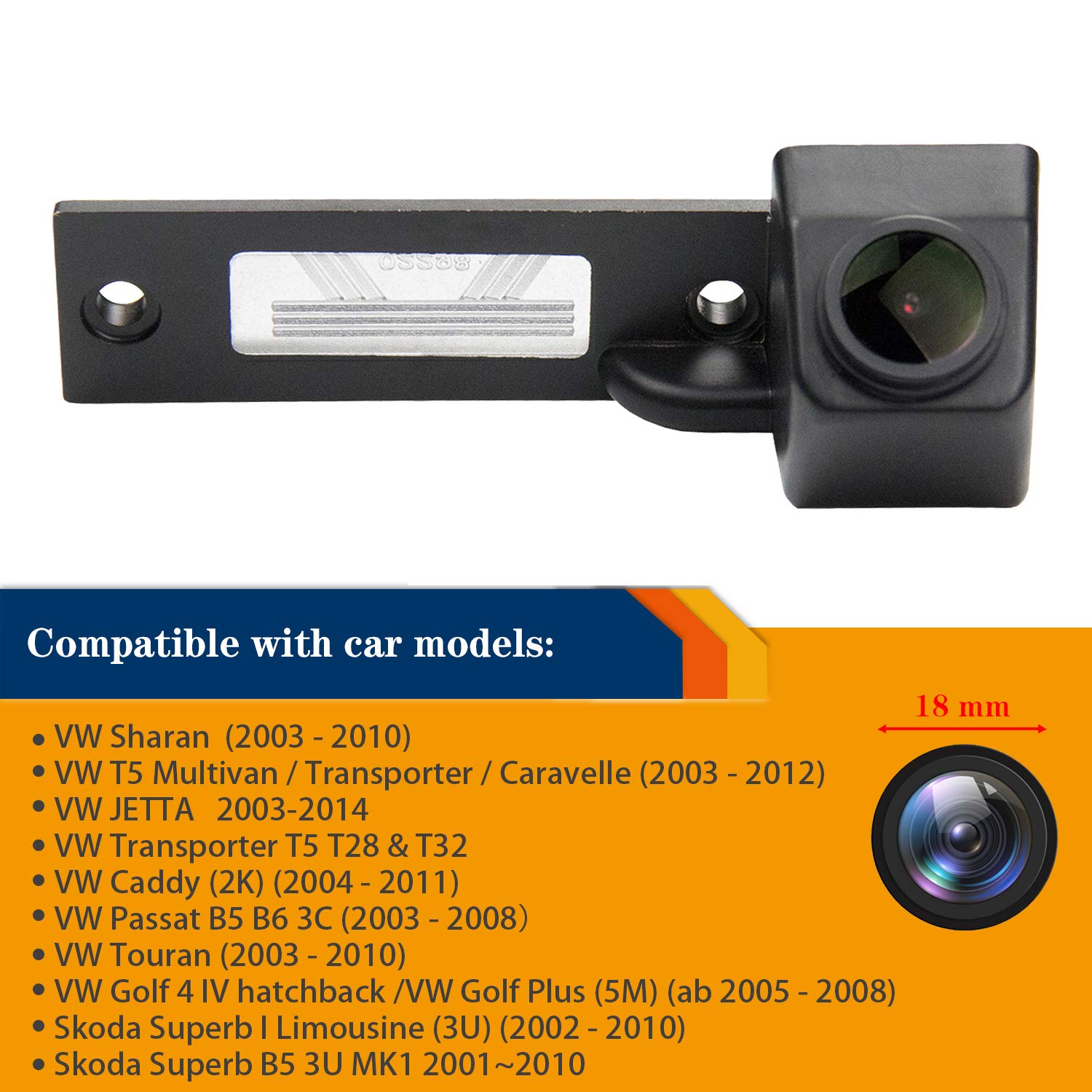 Telecamera retromarcia integrata nella luce della targa, Misayaee Telecamera posteriore adatta per Caddy MK4 Golf R32 Passat B5 B6 Golf IV/Plus Sharan T5