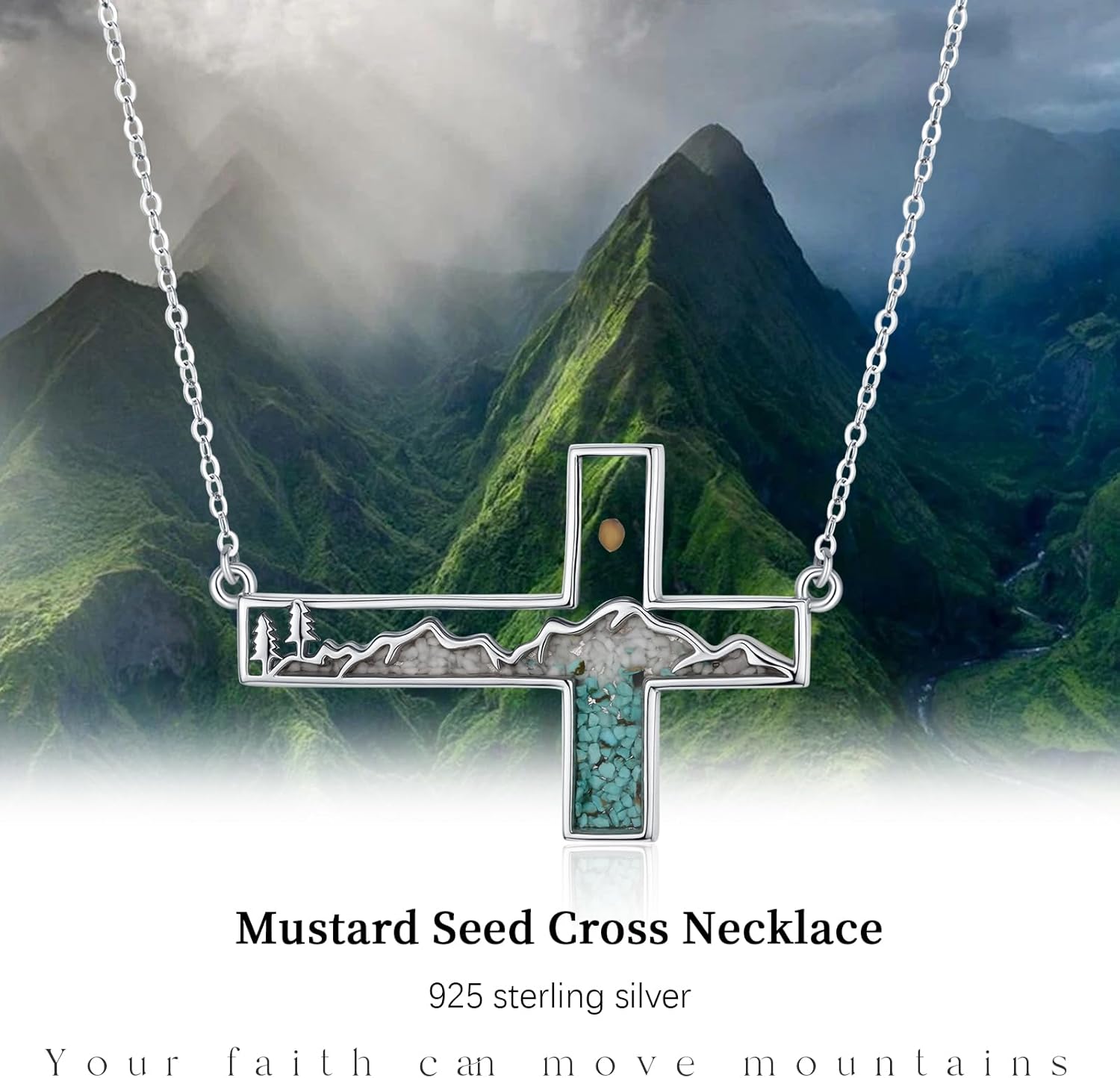 KiiKii Cross Necklace for Women 925 Sterling Silver Turquoise Mustard Seed Crucifix Pendant Christian Jewelry Gifts for Birthday Christmas - Image 7