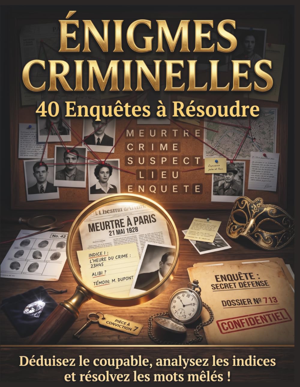 Enigmes criminelles: 40 Enquêtes Captivantes à Résoudre | Analysez les Indices, Interrogez les Suspects, Trouvez le Coupable et Amusez-Vous avec des Mots Mêlés Thématiques