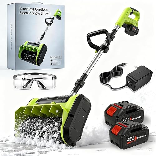 Brushless Cordless Snow Shovel, 13.5Inch Electric Snow Blower with 4.0 Ah Battery and Charger, Battery Powered Snow Removal with 25FT Throw Distance for Pathways, Patios, Decks & Driveways (2 Battery)