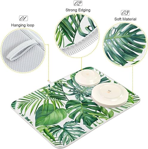 Vista 100 de Tapete de secado de platos de mariposas botánicas para encimera de cocina, almohadilla de secado de microfibra absorbente, grande, 18 x 24 pulgadas