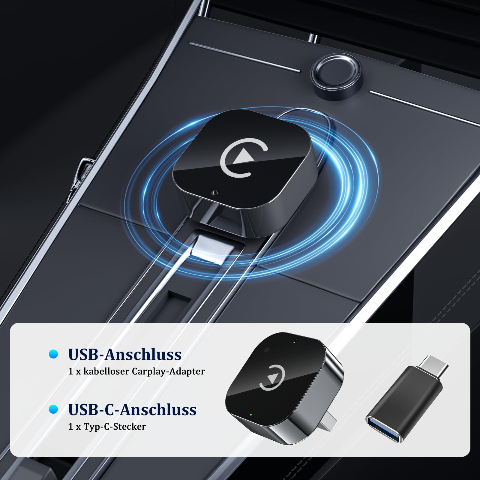 2 in 1 Carplay Wireless Adapter & Android Auto Adapter,USB-A/Typ-C Wired Auf Wireless Kompatibel Mit Für iPhone IOS 10+ e Android 11+,Schnelle Verbindung, Keine Verzögerun, Auto-Wiederverbindun