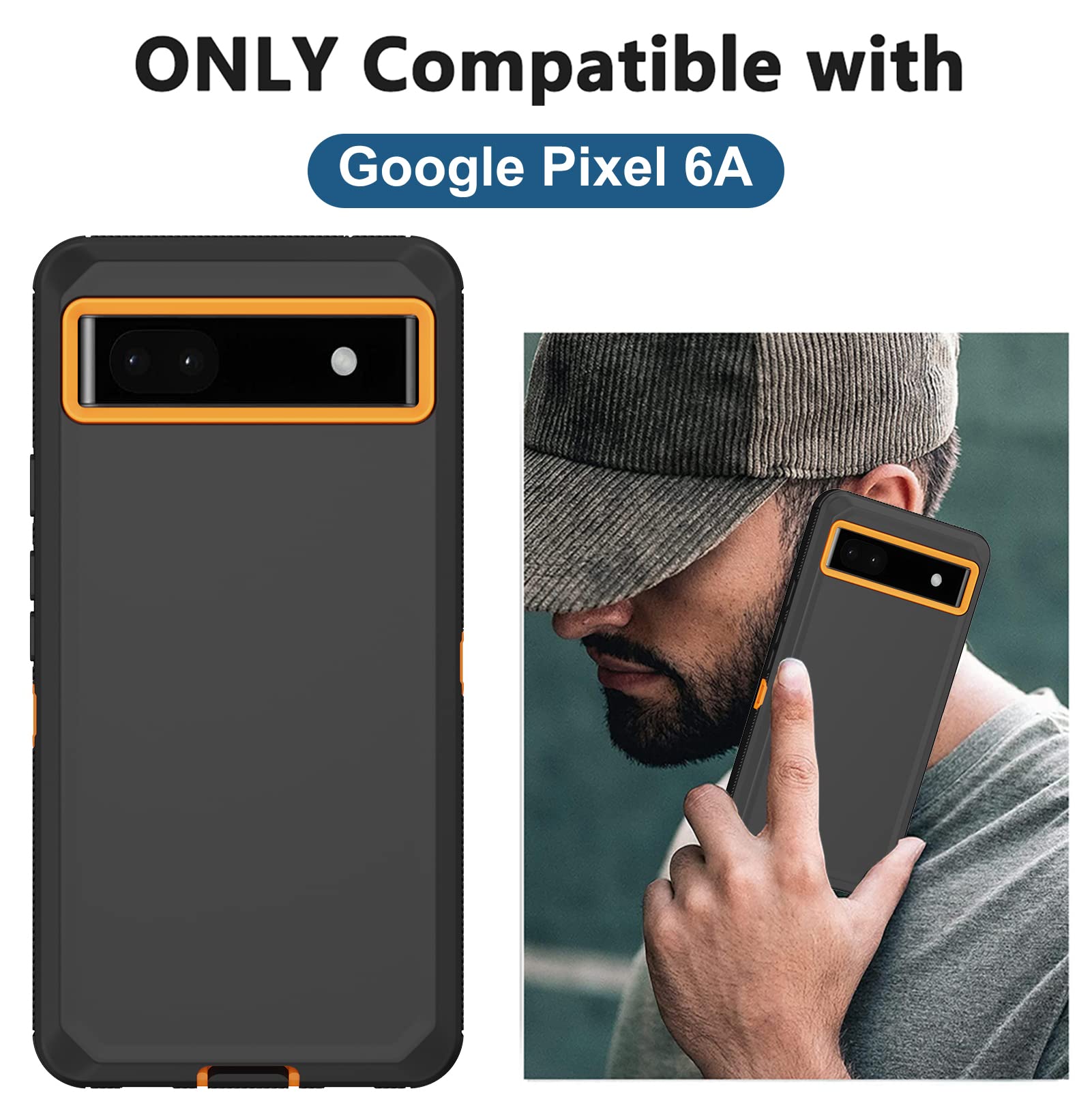 Aimoll-88 for Google Pixel 6A Case, with Built in Screen Protector Heavy Duty Drop Protection, Full Body Rugged Shockproof Dustproof Tough Protective Phone Cover for Google Pixel 6A Orange